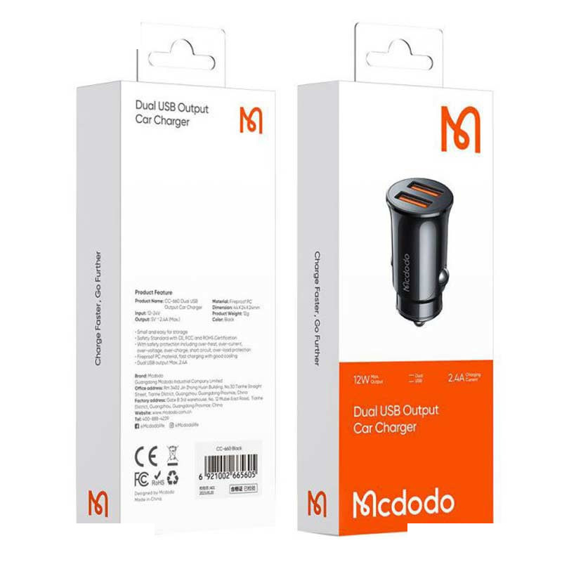 شارژر فندکی 12 وات مک دودو مدل CC-6602 شارژر فندکی 12 وات مک دودو مدل CC-6602