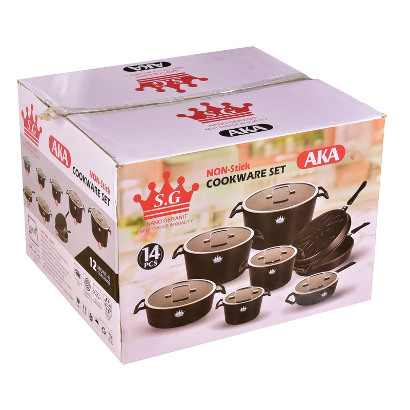 سرویس قابلمه و تابه گرانیتی 16 پارچه اس جی مدل AKA سرویس قابلمه و تابه گرانیتی 16 پارچه اس جی مدل AKA