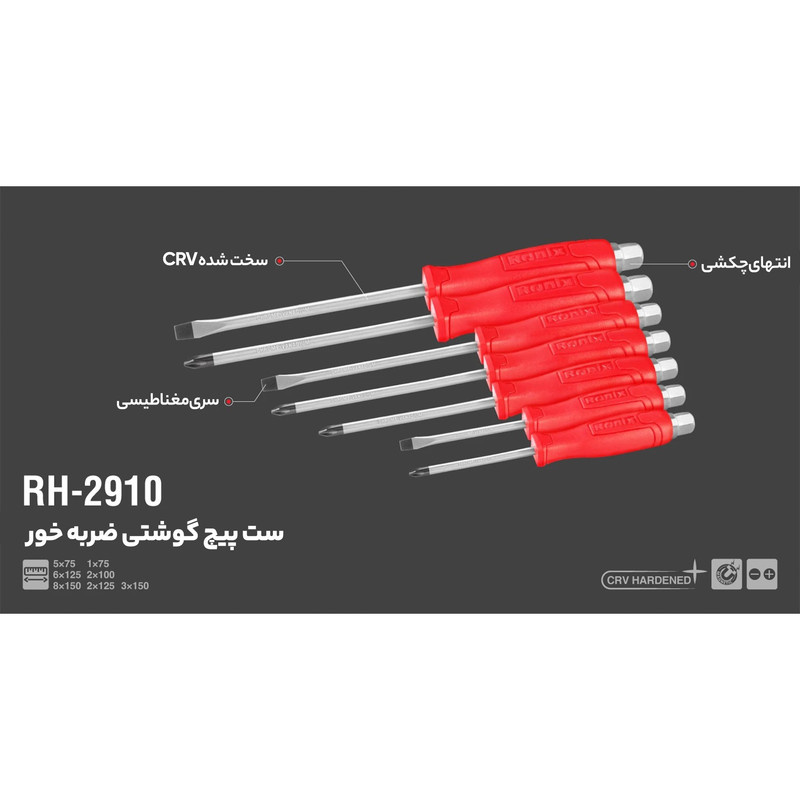 سری پیچ گوشتی یک سر چهارسو یک سر دو سو رونیکس مدل RH2910 بسته 7 عددی سری پیچ گوشتی یک سر چهارسو یک سر دو سو رونیکس مدل RH2910 بسته 7 عددی