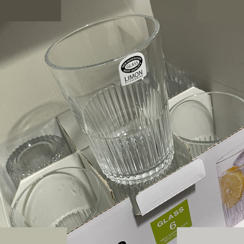 لیوان لیمون مدل شیاردار شیشه ای مجموعه 6 عددی