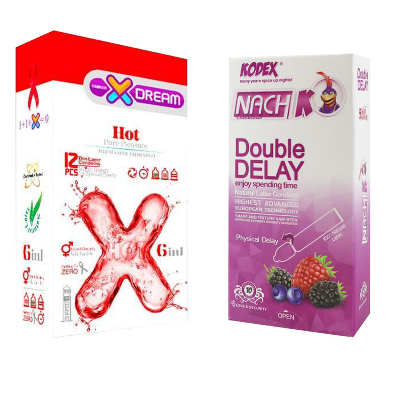 کاندوم ایکس دریم مدل Hot بسته 12 عددی به همراه کاندوم تاخیری کدکس مدل Double Delay بسته 10 کاندوم ایکس دریم مدل Hot بسته 12 عددی به همراه کاندوم تاخیری کدکس مدل Double Delay بسته 10