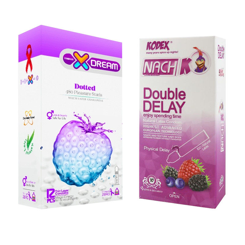 کاندوم ایکس دریم مدل Dotted بسته 12 عددی به همراه کاندوم تاخیری کدکس مدل Double Delay بسته 10 عددی کاندوم ایکس دریم مدل Dotted بسته 12 عددی به همراه کاندوم تاخیری کدکس مدل Double Delay بسته 10 عددی