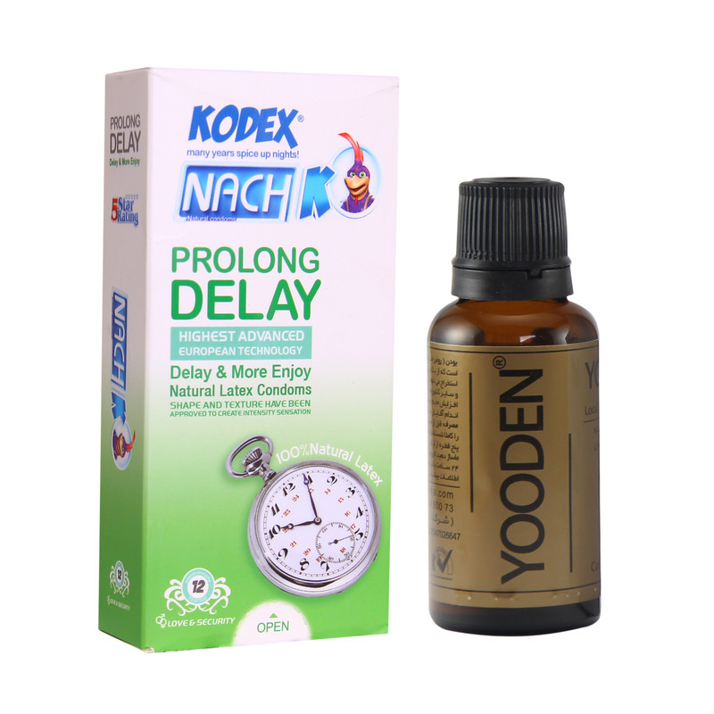کاندوم کدکس مدل Prolong Delay بسته 12 عددی به همراه روغن یودن کد 01 حجم 30 میلی لیتر کاندوم کدکس مدل Prolong Delay بسته 12 عددی به همراه روغن یودن کد 01 حجم 30 میلی لیتر