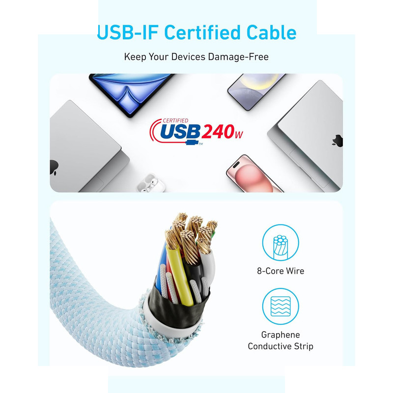کابل تبدیل USB-C به USB-C انکر مدل Zolo A8060 طول 0.9 متر با توان 240 وات کابل تبدیل USB-C به USB-C انکر مدل Zolo A8060 طول 0.9 متر با توان 240 وات