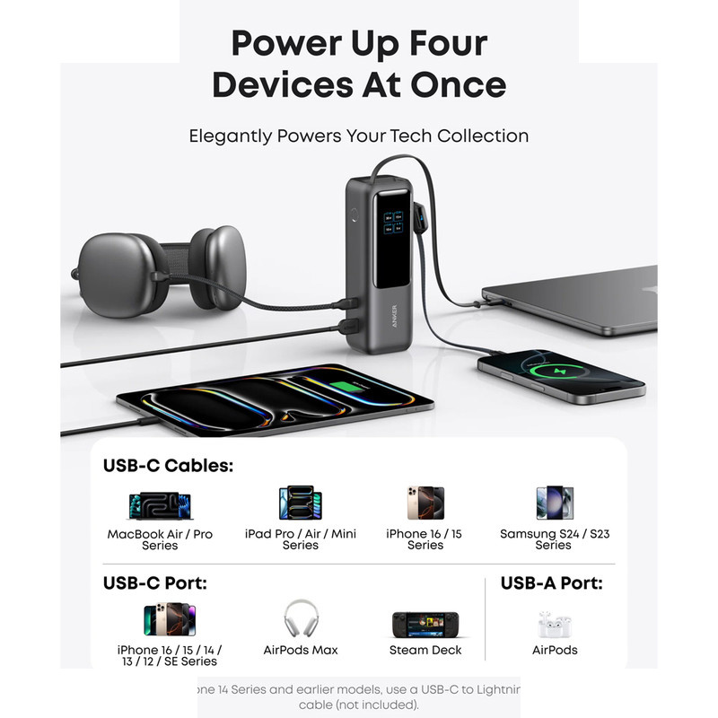 پاوربانک 100 وات انکر مدل A1695 ظرفیت 25000 میلی آمپر ساعت به همراه دو کابل USB-C پاوربانک 100 وات انکر مدل A1695 ظرفیت 25000 میلی آمپر ساعت به همراه دو کابل USB-C