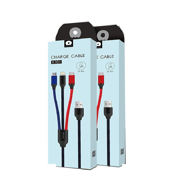 کابل تبدیل USB به microUSB / USB-C / لایتنینگ دبلیو یو دبلیو مدل X101 طول 1 متر