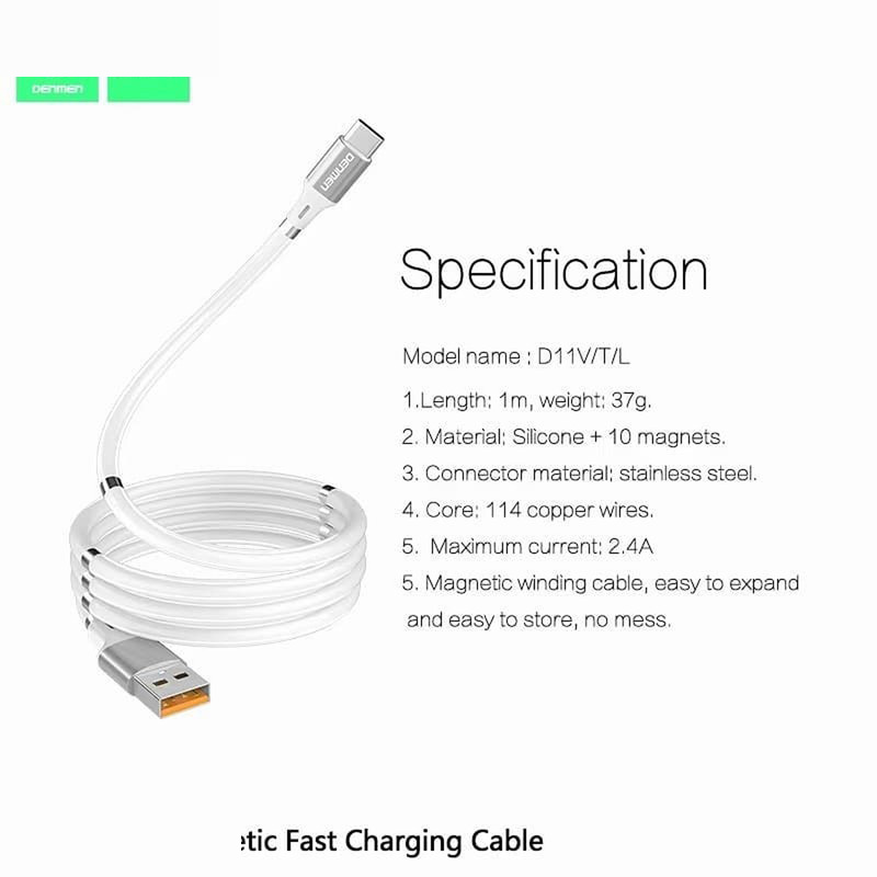 کابل تبدیل USB به microUSB مغناطیسی دنمن مدل D11 طول 1 متر کابل تبدیل USB به microUSB مغناطیسی دنمن مدل D11 طول 1 متر