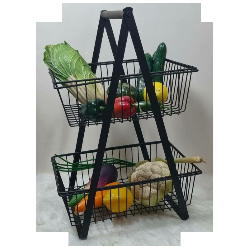 سبد سیب زمینی و پیاز مدل 2 طبقه طرح دسته چوبی سبد سیب زمینی و پیاز مدل 2 طبقه طرح دسته چوبی