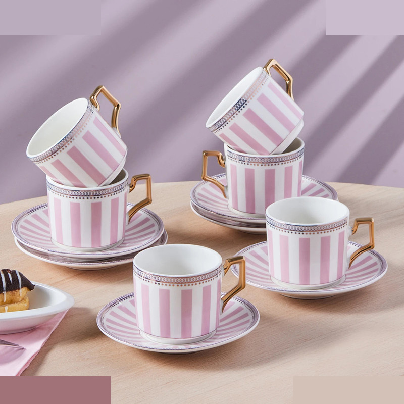 سرویس قهوه خوری 12 پارچه 6 نفره کاراجا مدل Jolly Pink Bold Line سرویس قهوه خوری 12 پارچه 6 نفره کاراجا مدل Jolly Pink Bold Line
