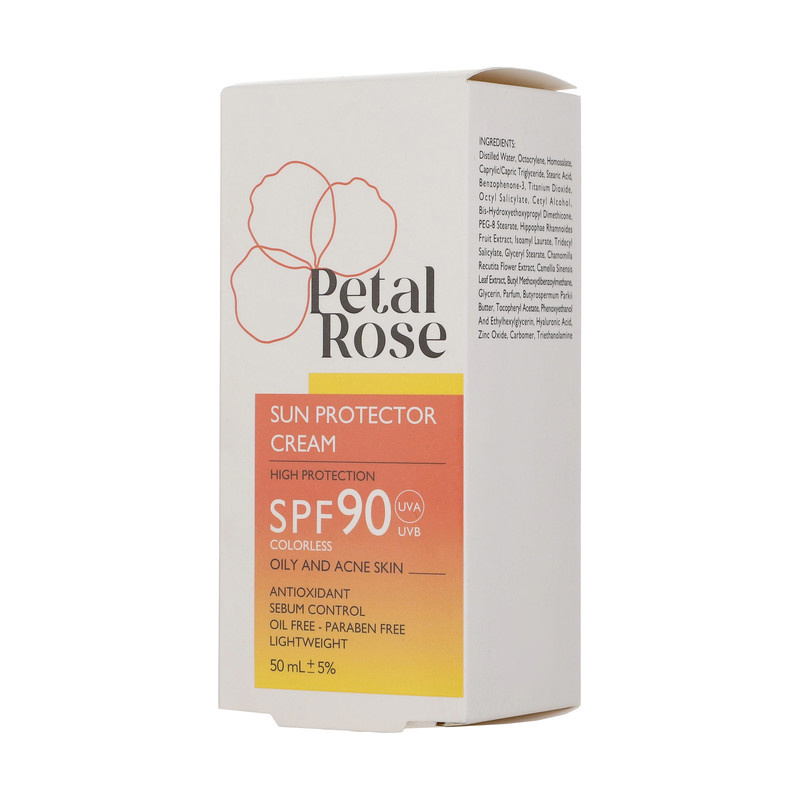 کرم ضد آفتاب بدون رنگ پتال رز SPF 90 مدل High Protection مناسب پوست های چرب حجم 50 میلیلیتر کرم ضد آفتاب بدون رنگ پتال رز SPF 90 مدل High Protection مناسب پوست های چرب حجم 50 میلیلیتر