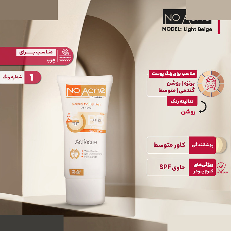 کرم پودر BB نو آکنه مدل Light Beige شماره حجم میلی لیتر کرم پودر BB نو آکنه مدل Light Beige شماره حجم میلی لیتر