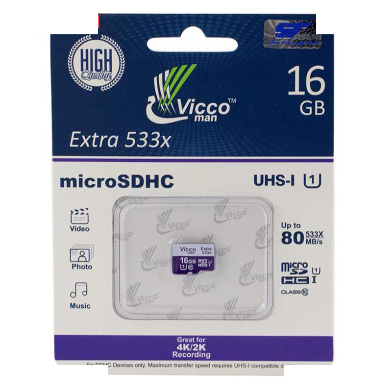 کارت حافظه microSDHC ویکو من مدل Extra 533X کلاس 10 استاندارد UHS-I U1 سرعت 80MBps ظرفیت 16 گیگابایت کارت حافظه microSDHC ویکو من مدل Extra 533X کلاس 10 استاندارد UHS-I U1 سرعت 80MBps ظرفیت 16 گیگابایت