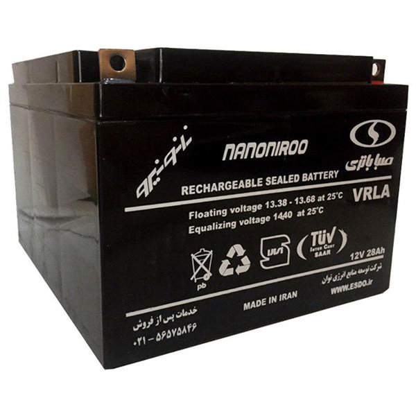 باتری یو پی اس 12 ولت 28 آمپر ساعت صبا باتری مدل 12SB 28 باتری یو پی اس 12 ولت 28 آمپر ساعت صبا باتری مدل 12SB 28