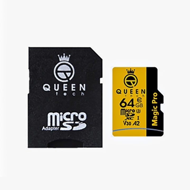 کارت حافظه MicroSD HC کویین تک (Queen Tech) مدل A2-V30-633X ظرفیت 64 گیگابایت به همراه آداپتور SD کارت حافظه MicroSD HC کویین تک (Queen Tech) مدل A2-V30-633X ظرفیت 64 گیگابایت به همراه آداپتور SD