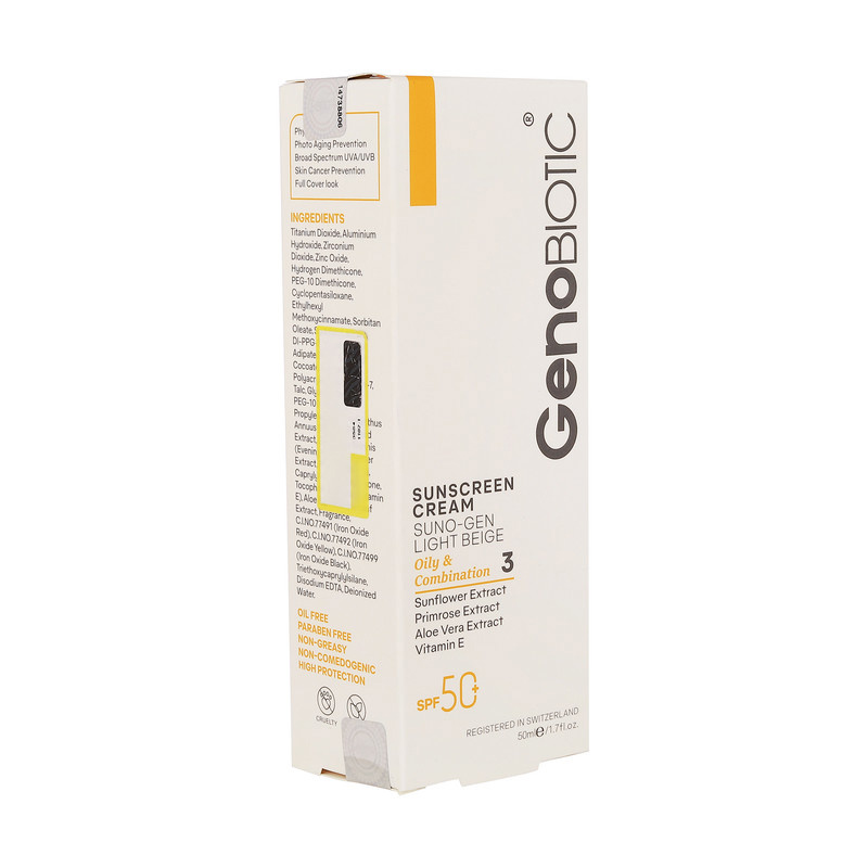 کرم ضدآفتاب رنگی ژنوبایوتیک SPF 50 مدل SUNO مناسب پوست های چربو حجم 50 میلی لیتر کرم ضدآفتاب رنگی ژنوبایوتیک SPF 50 مدل SUNO مناسب پوست های چربو حجم 50 میلی لیتر