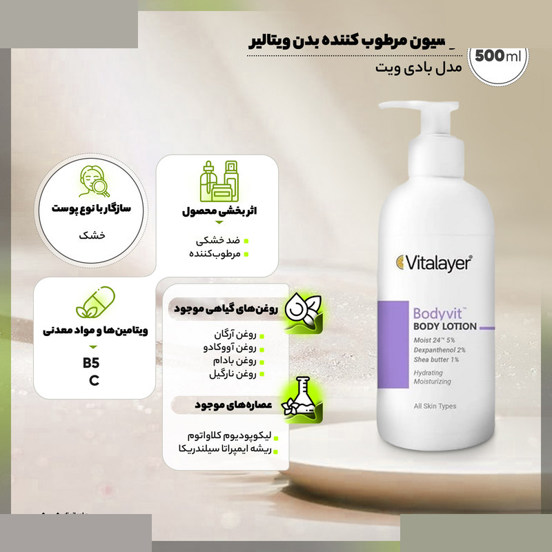 لوسیون مرطوب کننده بدن ویتالیر مدل بادی ویت حجم 500 میلیلیتر لوسیون مرطوب کننده بدن ویتالیر مدل بادی ویت حجم 500 میلیلیتر