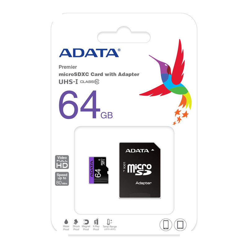 کارت حافظه microSDHC ای دیتا مدل Premier کلاس 10 استاندارد UHS-I سرعت 80MBps ظرفیت 64 گیگابایت کارت حافظه microSDHC ای دیتا مدل Premier کلاس 10 استاندارد UHS-I سرعت 80MBps ظرفیت 64 گیگابایت