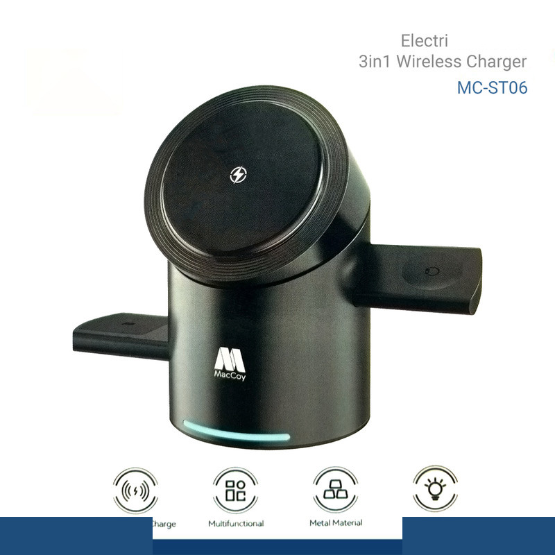داک شارژر بیسیم 15 وات 3 پورت مک کوی مدل ST-06 داک شارژر بیسیم 15 وات 3 پورت مک کوی مدل ST-06