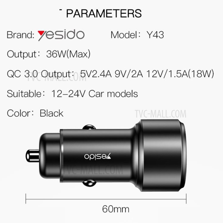 شارژر فندکی یسیدو مدل Yesido Y43 Car Charger شارژر فندکی یسیدو مدل Yesido Y43 Car Charger