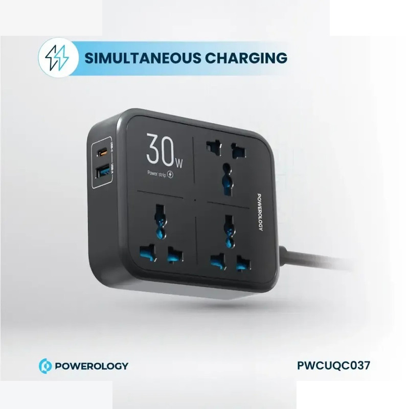 چندراهی برق محافظ دار پاورولوجی مدل Power strip 3AC 3250W PWCUQC037 چندراهی برق محافظ دار پاورولوجی مدل Power strip 3AC 3250W PWCUQC037