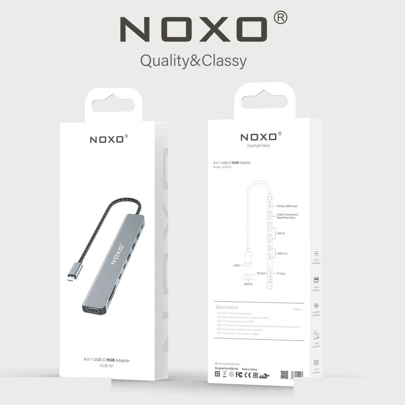 هاب 9 پورت USB-C نوکسو مدل HUB-N1 9in1 هاب 9 پورت USB-C نوکسو مدل HUB-N1 9in1