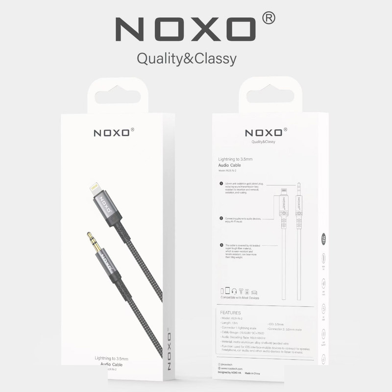کابل AUX نوکسو لایتنینگ به جک 3.5 میلی متری مدل AUX-N-2 |طول 1.5 متر کابل AUX نوکسو لایتنینگ به جک 3.5 میلی متری مدل AUX-N-2 |طول 1.5 متر