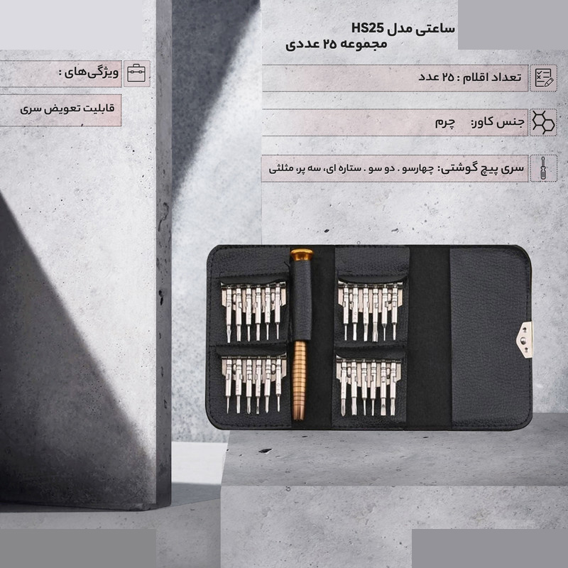 پیچ گوشتی ساعتی مدل HS25 مجموعه 25 عددی
