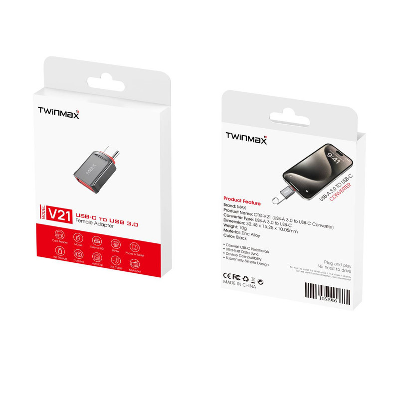 مبدل OTG تبدیل به USB-C تویین مکس مدل MV-21 مبدل OTG تبدیل به USB-C تویین مکس مدل MV-21