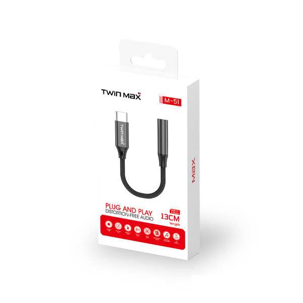 مبدل USB-C به جک 3.5 میلیمتری تویین مکس مدل M-51 مبدل USB-C به جک 3.5 میلیمتری تویین مکس مدل M-51