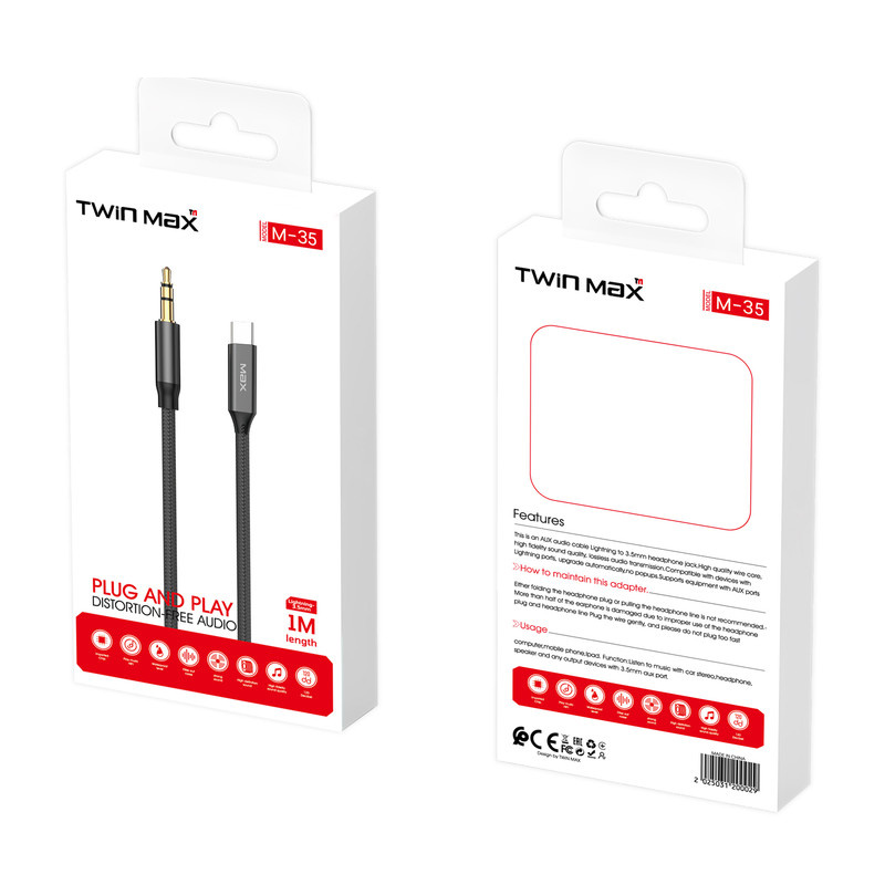 کابل تبدیل USB-C به AUX تویین مکس مدل M-35 طول 1 متر کابل تبدیل USB-C به AUX تویین مکس مدل M-35 طول 1 متر
