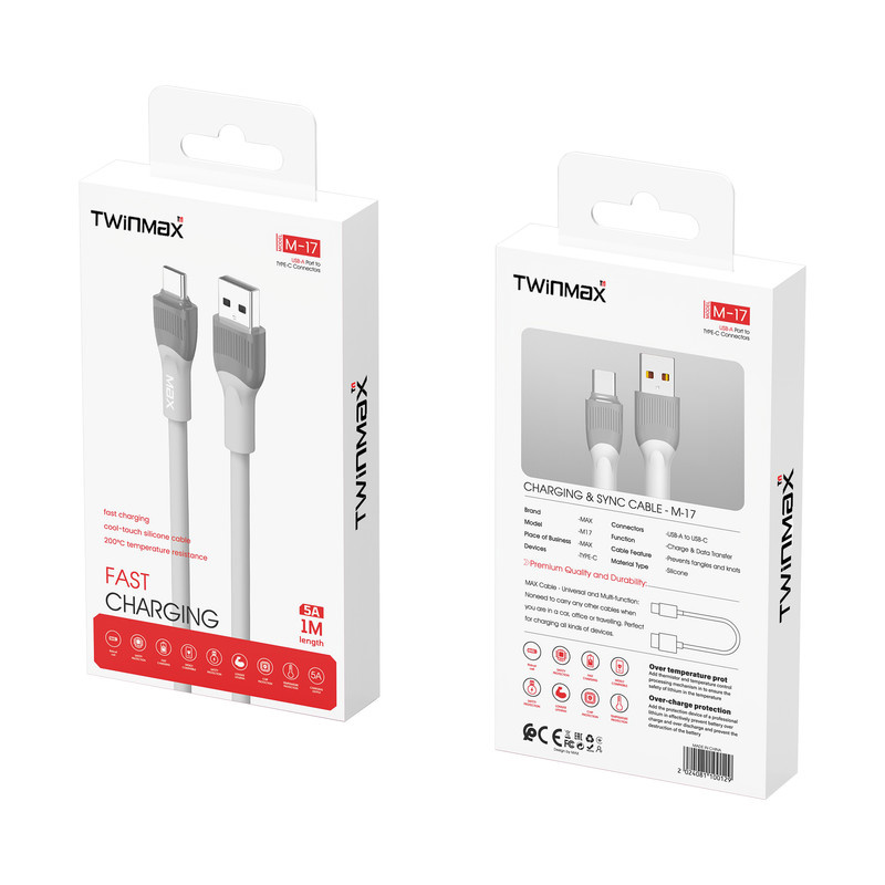 کابل تبدیل USB-C به USB تویین مکس مدل M-17 طول 1 متر کابل تبدیل USB-C به USB تویین مکس مدل M-17 طول 1 متر