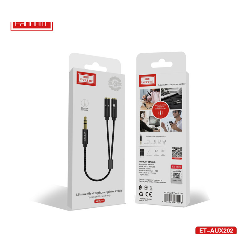 رابط مبدل 2 به 1 هدفون و میکروفون ارلدام مدل Splitter ET-AUX202 رابط مبدل 2 به 1 هدفون و میکروفون ارلدام مدل Splitter ET-AUX202