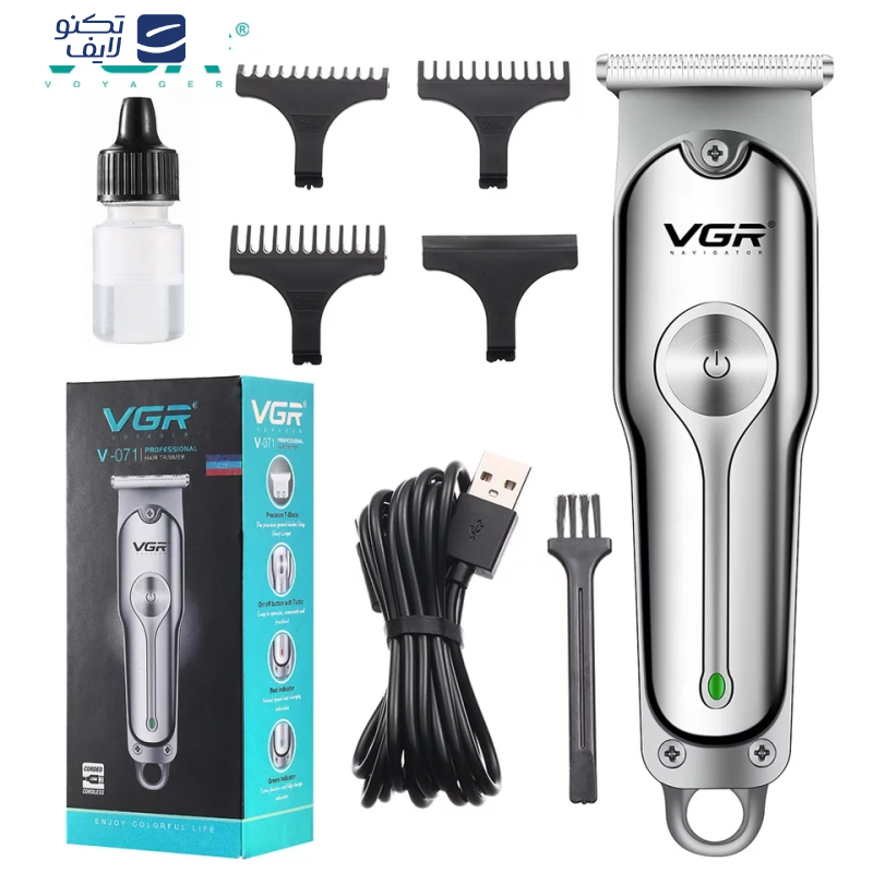 ماشین اصلاح موی سر و صورت وی جی ار مدل V-071، اصلاح به صورت خط زن، حجم زن، استفاده به صورت خشک و مرطوب، منبع انرژی کابل USB، تکنولوژی اصلاح به صورت برش مستقیم، به همراه شارژر، برس تمیزکننده ماشین اصلاح موی سر و صورت وی جی ار مدل V-071، اصلاح به صورت خط زن، حجم زن، استفاده به صورت خشک و مرطوب، منبع انرژی کابل USB، تکنولوژی اصلاح به صورت برش مستقیم، به همراه شارژر، برس تمیزکننده