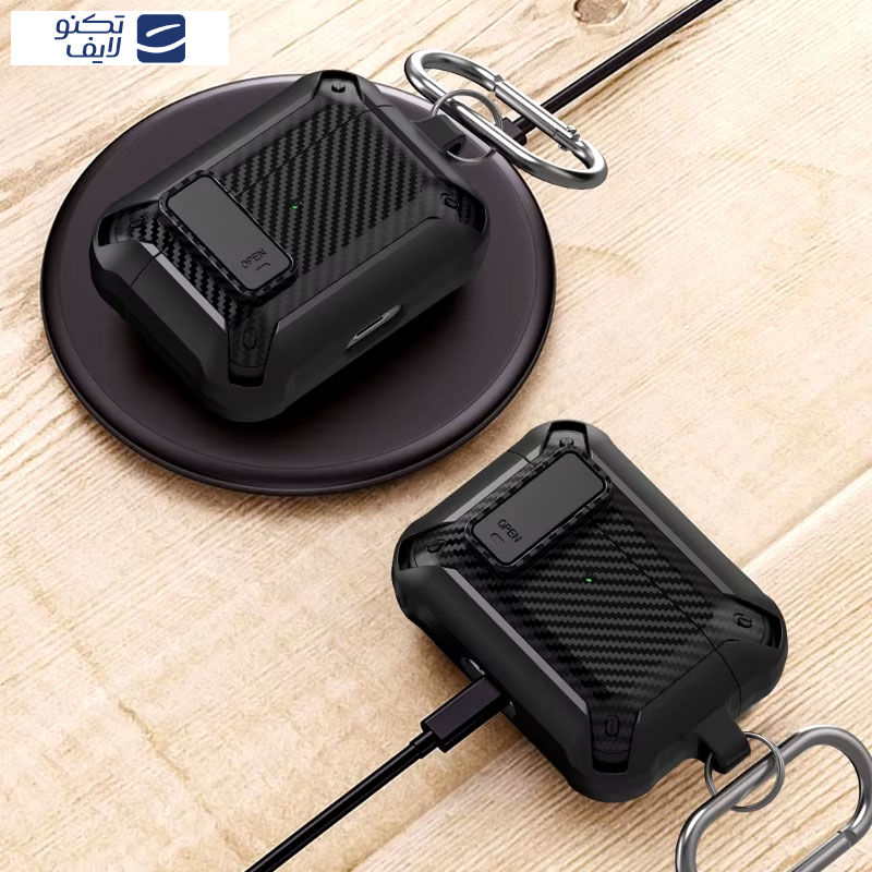 کاور مسیر مدل Eggshell Carbon OPN Lock مناسب برای کیس هدفون بی سیم اپل Airpods 4 کاور مسیر مدل Eggshell Carbon OPN Lock مناسب برای کیس هدفون بی سیم اپل Airpods 4