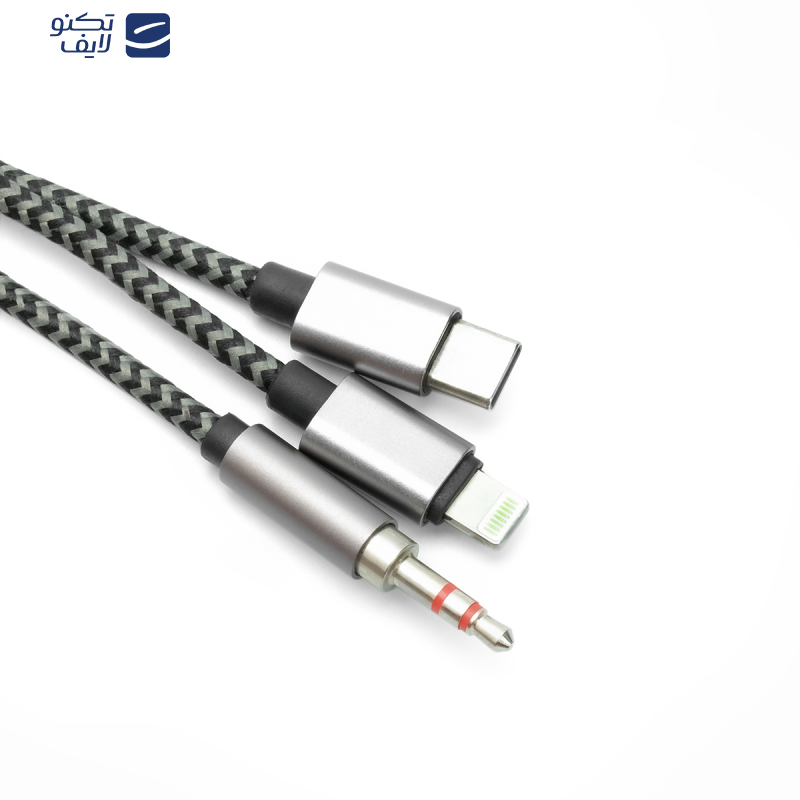 کابل تبدیل AUX به لایتنینگ / USB-C / AUX جی بی کیو مدل AX-31 طول 1.2 متر