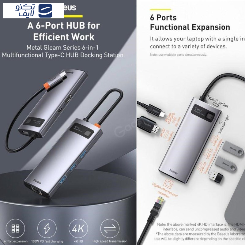 هاب 6 پورت USB-C بیسوس مدل C HUB WKWG000003