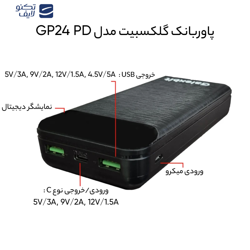 پاوربانک گلکسبیت مدل GP24 PD ظرفیت 20000 میلی آمپر ساعت پاوربانک گلکسبیت مدل GP24 PD ظرفیت 20000 میلی آمپر ساعت
