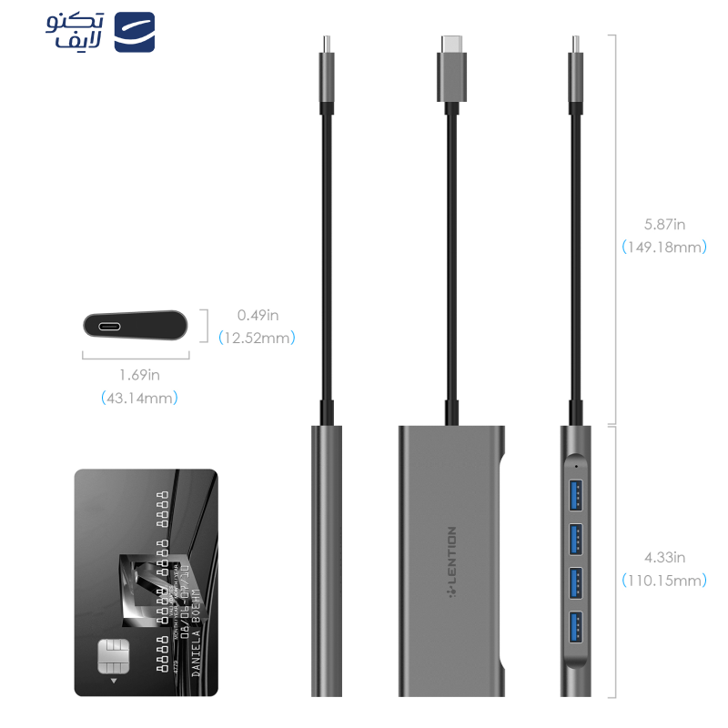هاب 5 پورت USB-C لنشن مدل CB-TP-C31-SIL هاب 5 پورت USB-C لنشن مدل CB-TP-C31-SIL