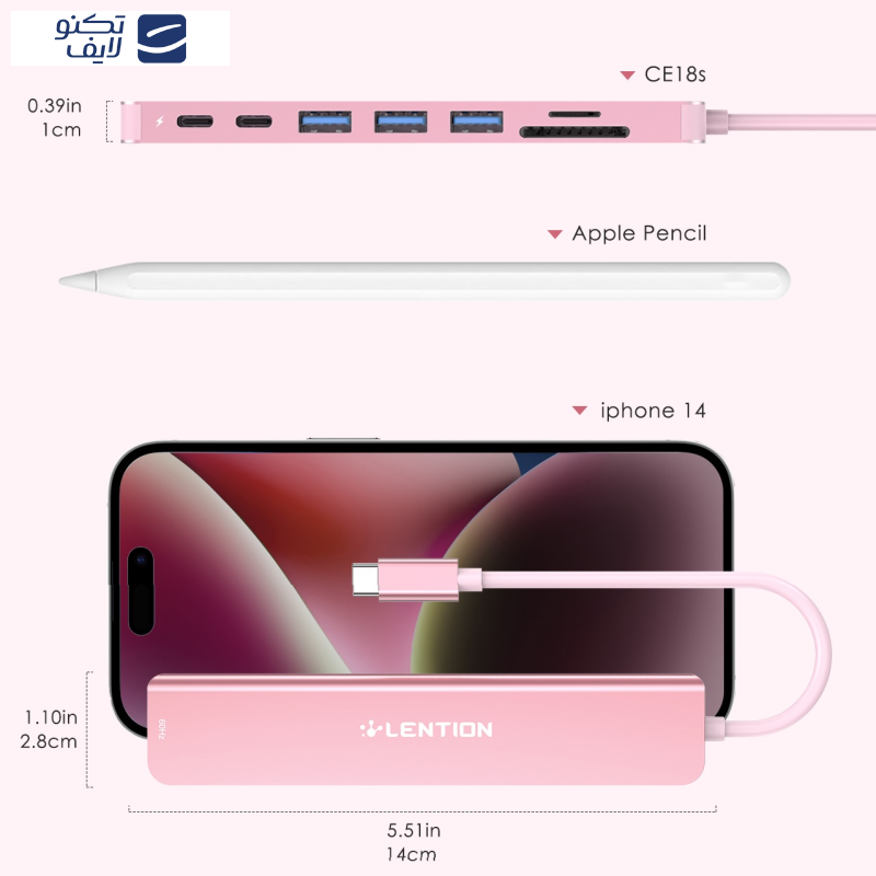 هاب 8 پورت USB-C لنشن مدل CE18s-HCR هاب 8 پورت USB-C لنشن مدل CE18s-HCR