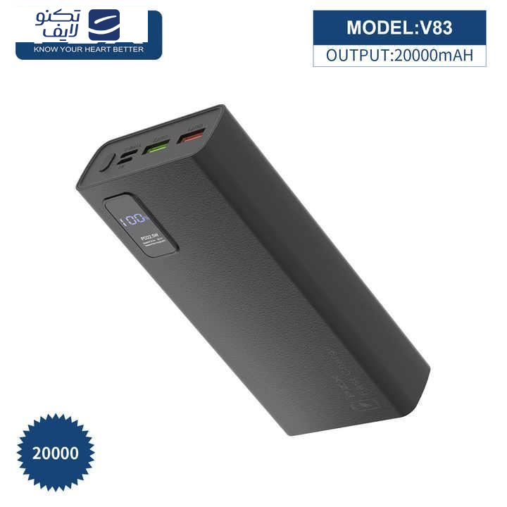 پاوربانک پی زد ایکس مدل V83 Fast Charge 22.5W ظرفیت 20000 میلی آمپر ساعت پاوربانک پی زد ایکس مدل V83 Fast Charge 22.5W ظرفیت 20000 میلی آمپر ساعت