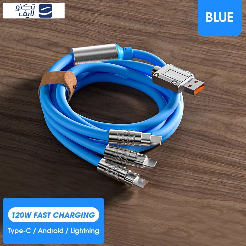 کابل تبدیل USB به micro USB / لایتنینگ / USB-C پسنجر لاین مدل 3in1 ZINC ALLOY 120W طول 1.2 متر