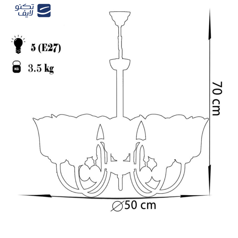 لوستر 5 شعله چشمه نور کد A856/5-CO