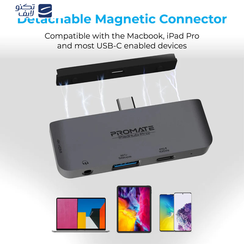 هاب 4 پورت USB-C پرومیت مدل PADHUB-PRO.GREY هاب 4 پورت USB-C پرومیت مدل PADHUB-PRO.GREY