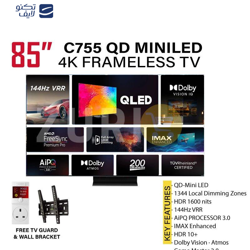 تلویزیون ال ای دی هوشمند تی سی ال مدل 85C755 سایز 85 اینچ تلویزیون ال ای دی هوشمند تی سی ال مدل 85C755 سایز 85 اینچ