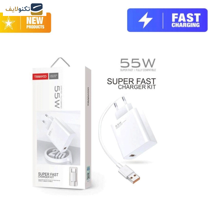 شارژر دیواری 55 وات ترانیو مدل EU3-C به همراه کابل USB-C
