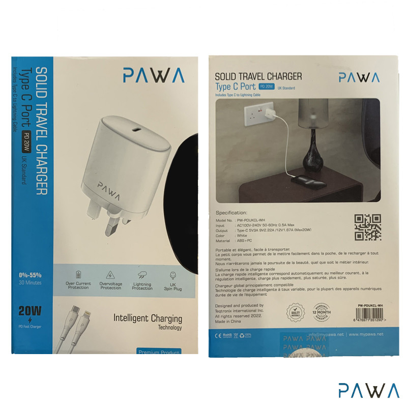 شارژر دیواری 20 وات پاوا مدل Solid Travel Chargher به همراه کابل USB-C به لایتنینگ شارژر دیواری 20 وات پاوا مدل Solid Travel Chargher به همراه کابل USB-C به لایتنینگ