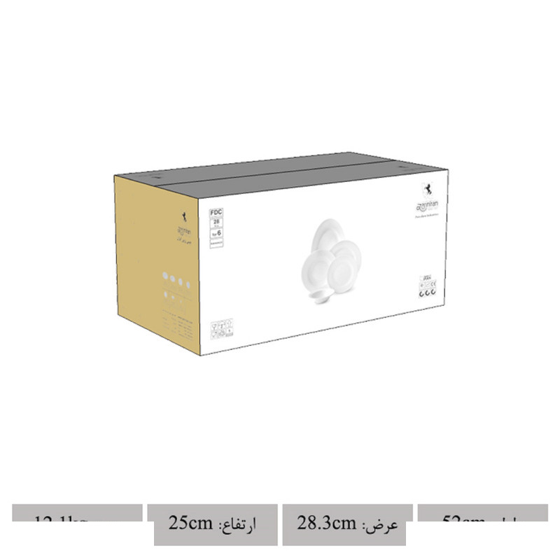 سرویس غذاخوری 28 پارچه چینی زرین ایران سری رادیانس مدل سفید درجه یک