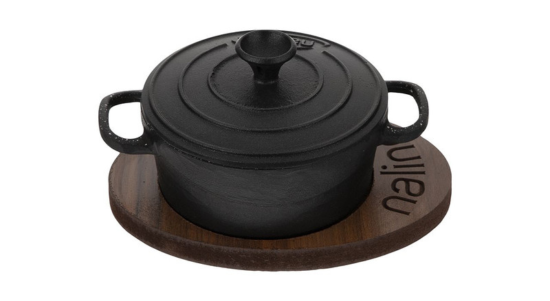 قابلمه چدن نالینو با زیره چوبی مدل Feleti سایز 14 به همراه استند چوبی