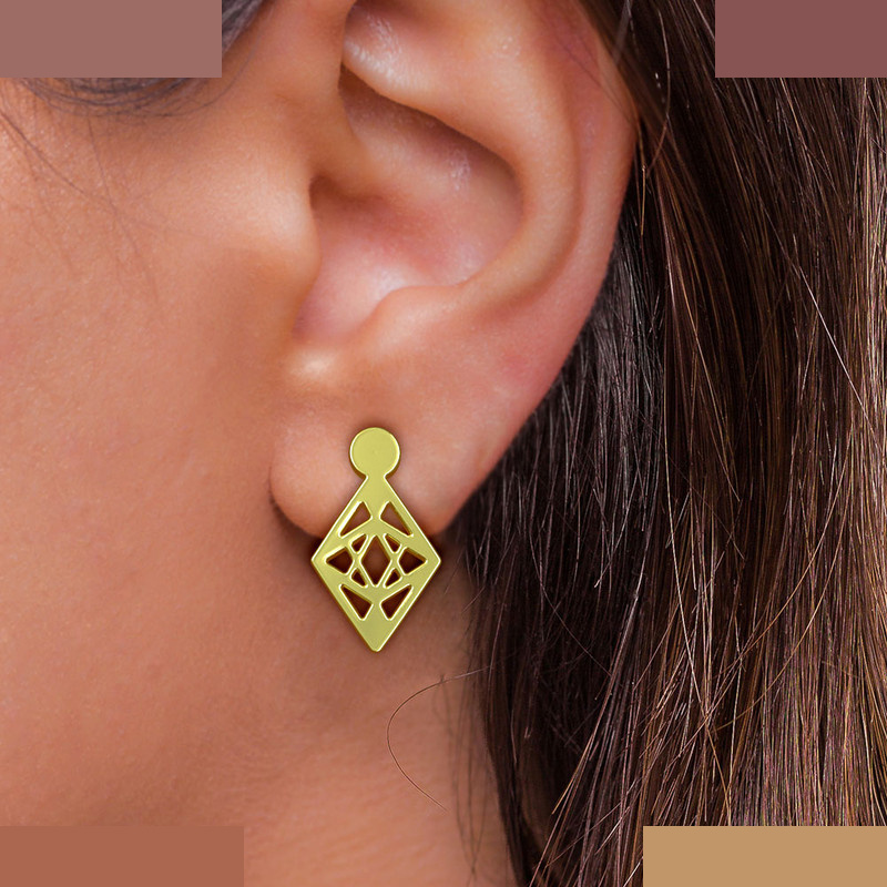 گوشواره طلا 18 عیار زنانه مدوپد مدل لوزی کد GA1-10068