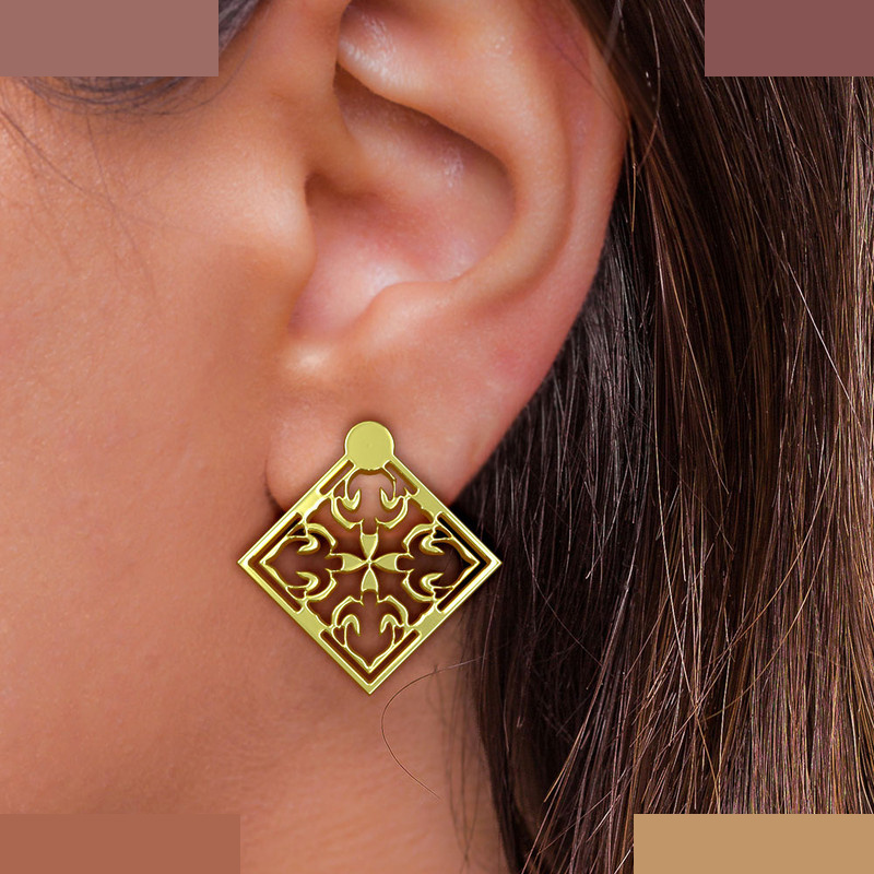 گوشواره طلا 18 عیار زنانه مدوپد مدل اسلیمی کد GA1-10388